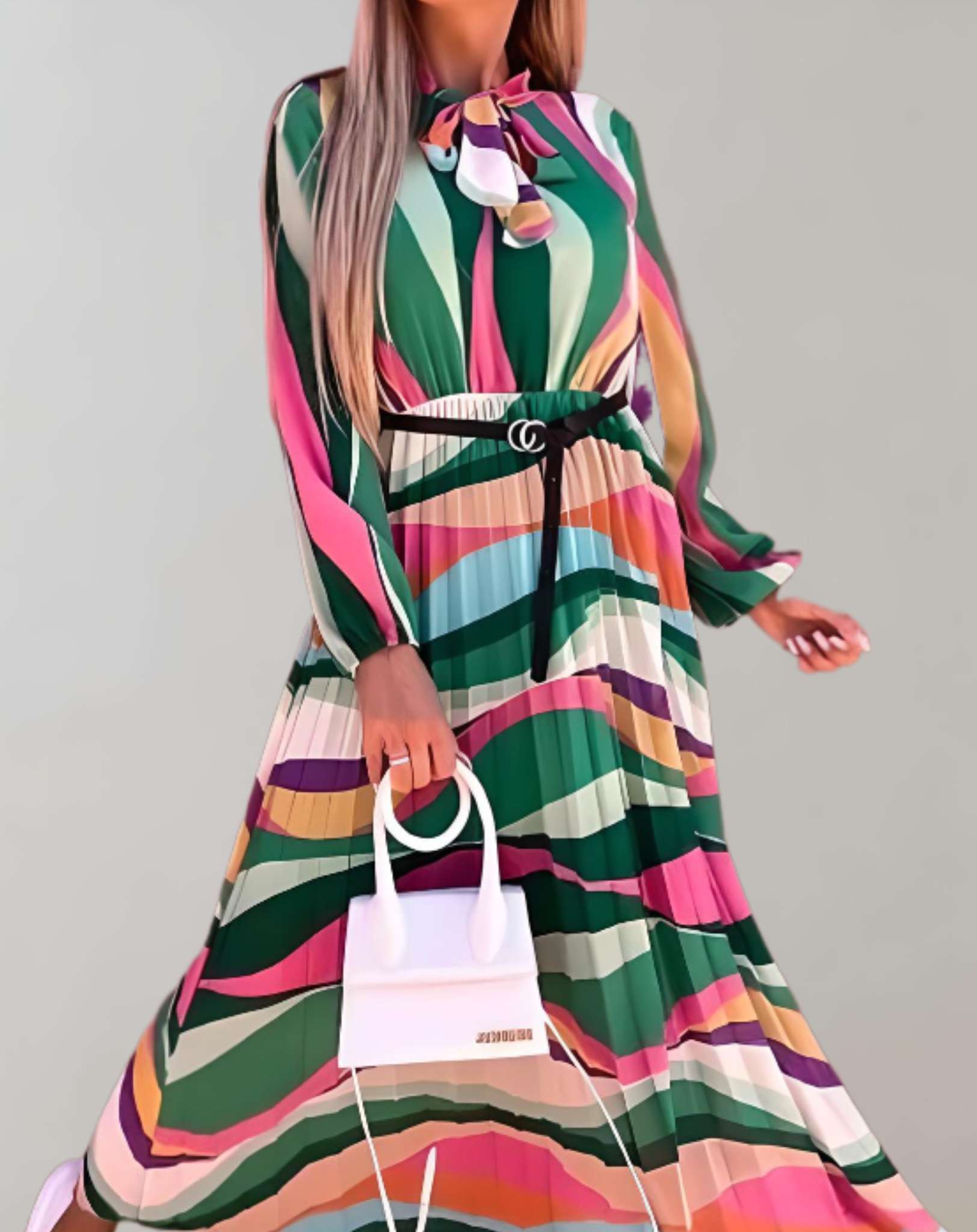 Zafra -  Mehrfarbiges plissiertes Kleid mit Streifenmuster Kleid
