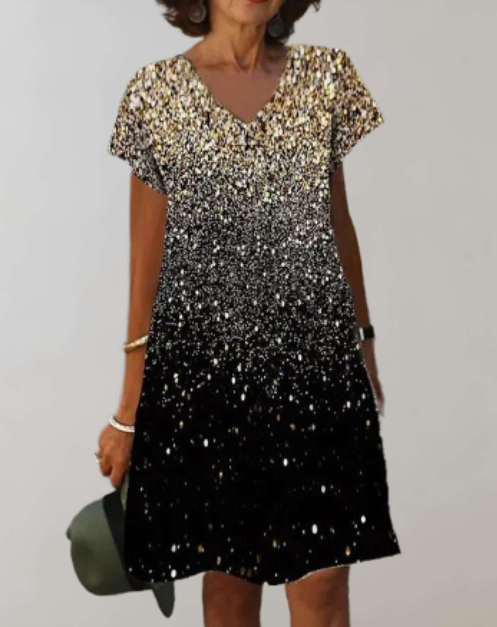 Claudia - Minikleid mit Perlen und Glitzerdesign und tiefem V Ausschnitt Kleid