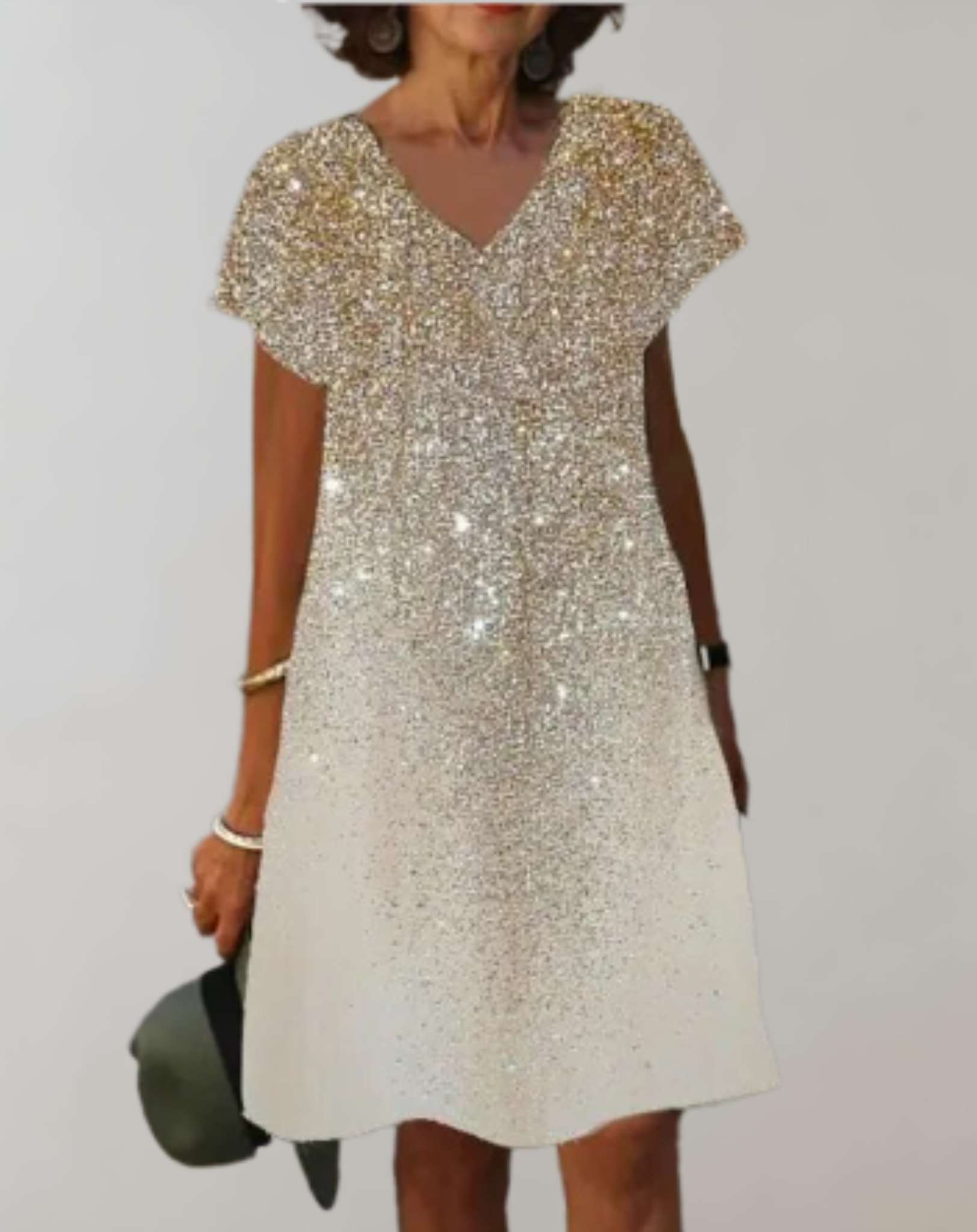 Claudia - Minikleid mit Perlen und Glitzerdesign und tiefem V Ausschnitt Kleid